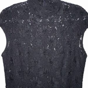 Lillie Rubin Maxi Black Beaded Floral Dress With Sequins Embroiders Womens Sz 12